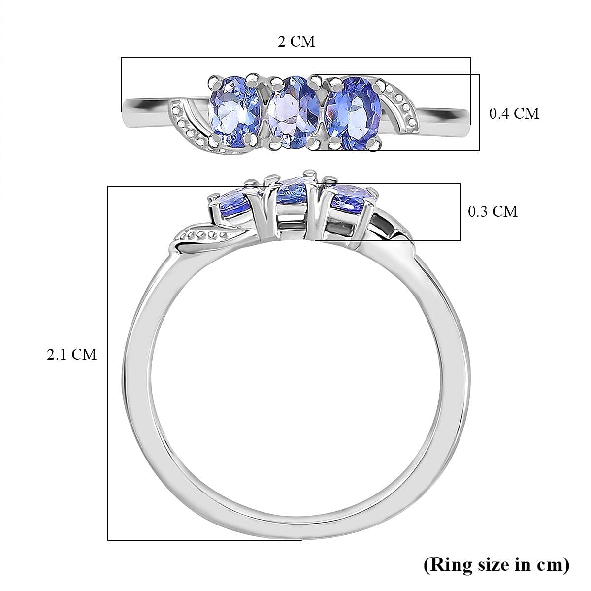 0.52 Ct. Premium Tanzanite Trilogy Ring in Platinum Overlay Sterling Silver 7830002 12