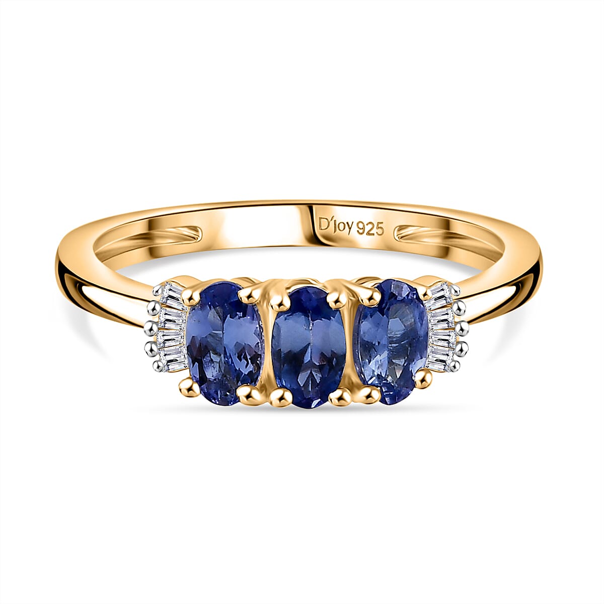 D'Joy Tanzanite &amp; White Diamond Trilogy Ring in Yellow Gold Plated Sterling Silver 8276948 0