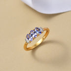 D'Joy Tanzanite & White Diamond Trilogy Ring in Yellow Gold Plated Sterling Silver
