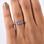D'Joy Tanzanite & White Diamond Trilogy Ring in Yellow Gold Plated Sterling Silver