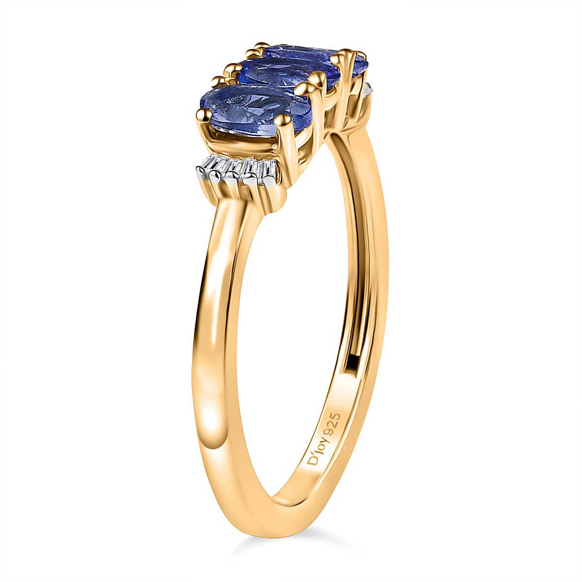 D'Joy Tanzanite &amp; White Diamond Trilogy Ring in Yellow Gold Plated Sterling Silver 8276948 4