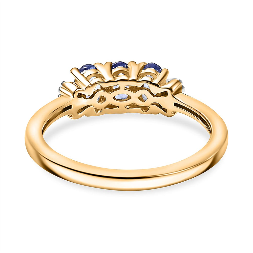 D'Joy Tanzanite & White Diamond Trilogy Ring in Yellow Gold Plated Sterling Silver