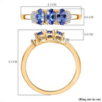 D'Joy Tanzanite & White Diamond Trilogy Ring in Yellow Gold Plated Sterling Silver