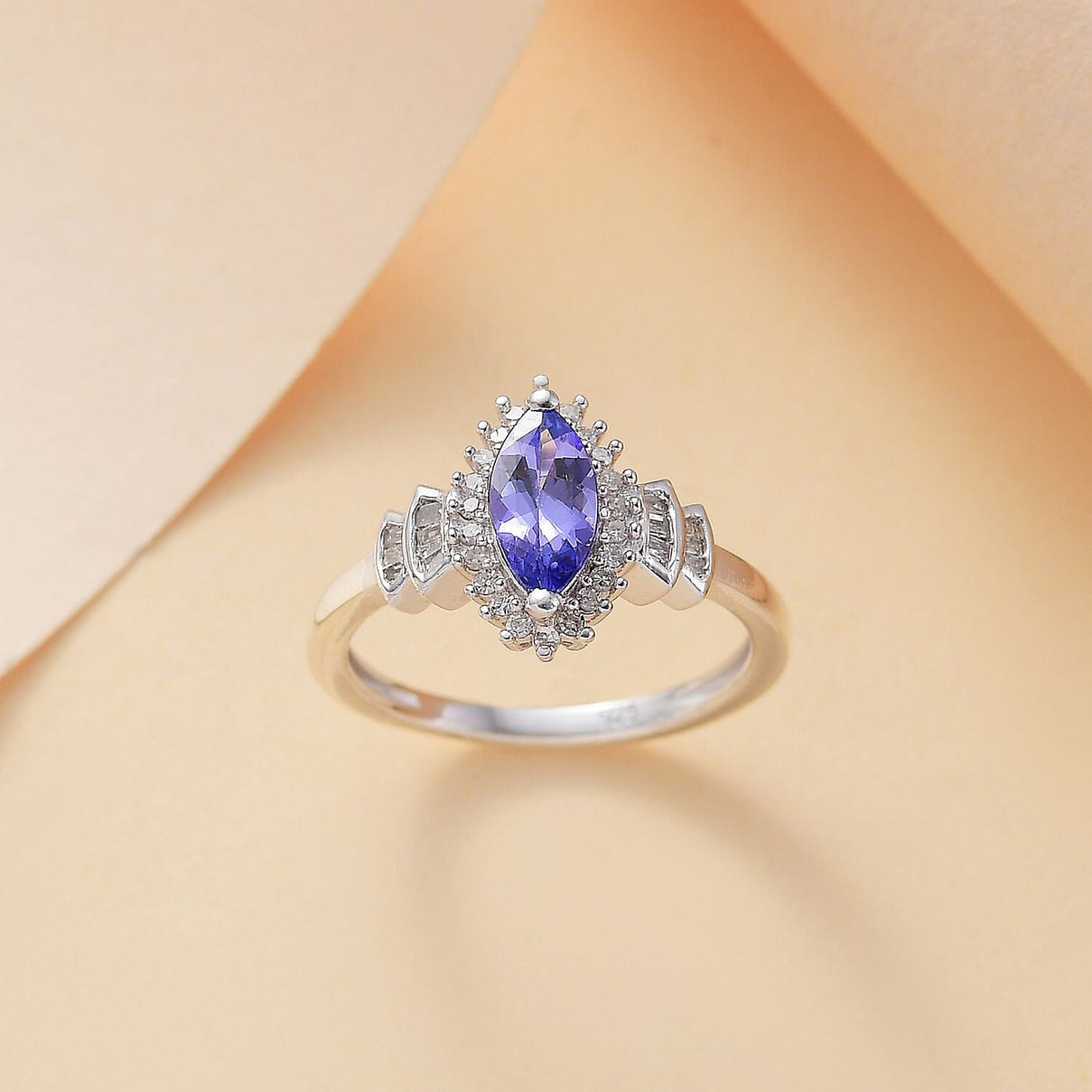 Premium Tanzanite and Diamond Ring in Rhodium Overlay Sterling Silver 7825356 1