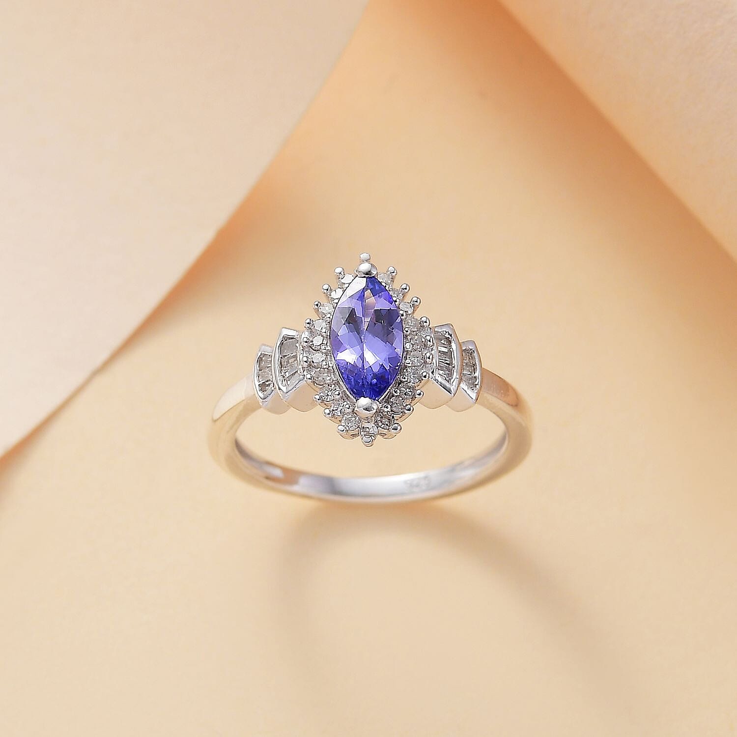Premium Tanzanite and Diamond Ring in Rhodium Overlay Sterling Silver 7825356 1