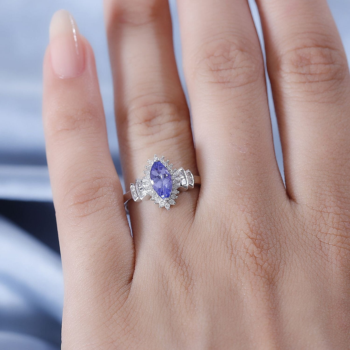 Premium Tanzanite and Diamond Ring in Rhodium Overlay Sterling Silver 7825356 2