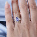 Premium Tanzanite & Diamond Ring in Rhodium Overlay Sterling Silver