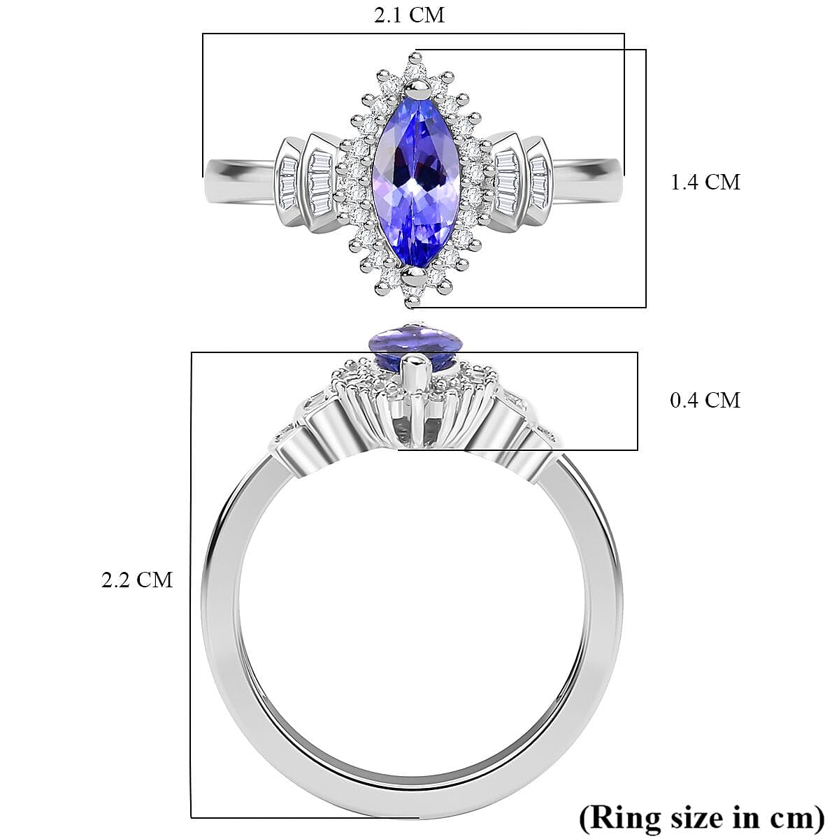 Premium Tanzanite and Diamond Ring in Rhodium Overlay Sterling Silver 7825356 4