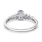 Premium Tanzanite & White Diamond Solitaire Ring in Rhodium Overlay Sterling Silver