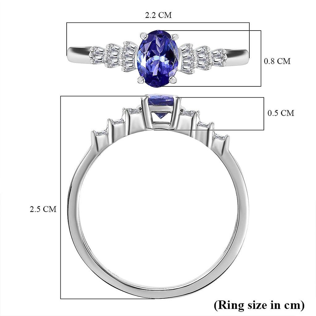 Premium Tanzanite & White Diamond Solitaire Ring in Rhodium Overlay Sterling Silver