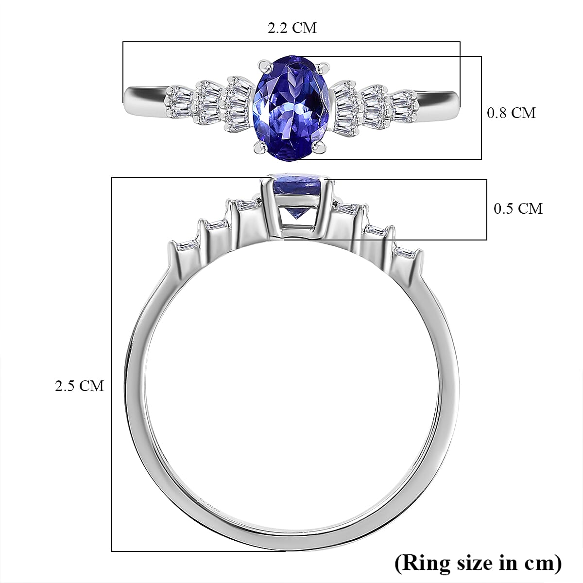 Premium Tanzanite, White Diamond Ballerina Ring in Rhodium Overlay Sterling Silver 8051070 6