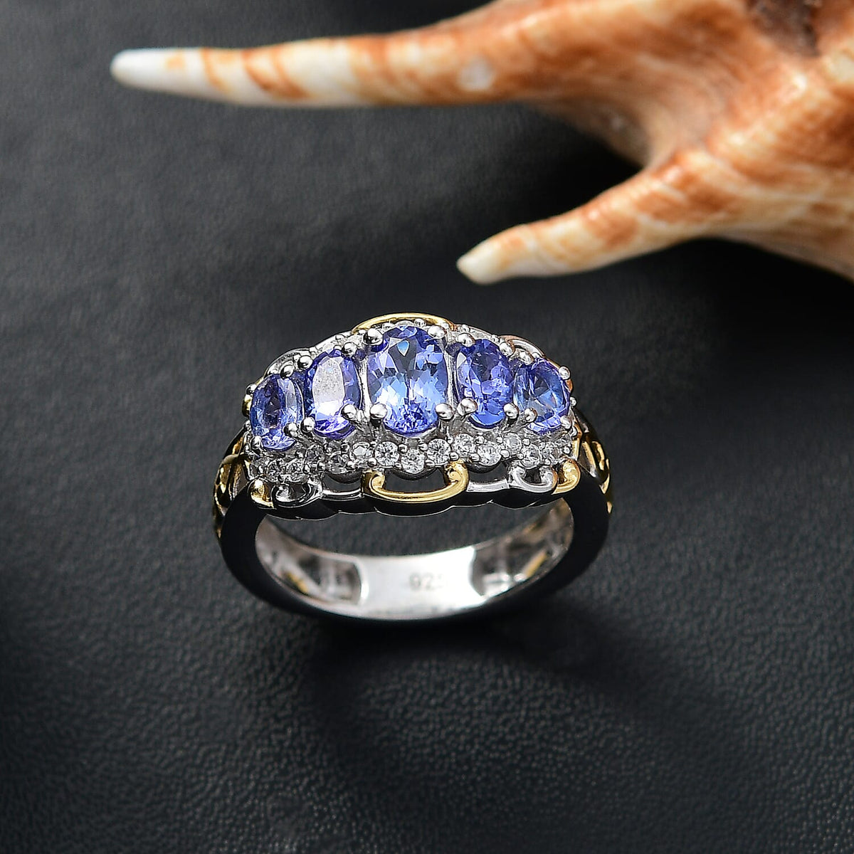 The Legacy of Kilimanjaro - Premium Tanzanite &amp; White Zircon 5 Stone Ring in 18K Vermeil Yellow Gold Plated &amp; Rhodium Plated Sterling Silver 1.70 Ct. 8082734 2