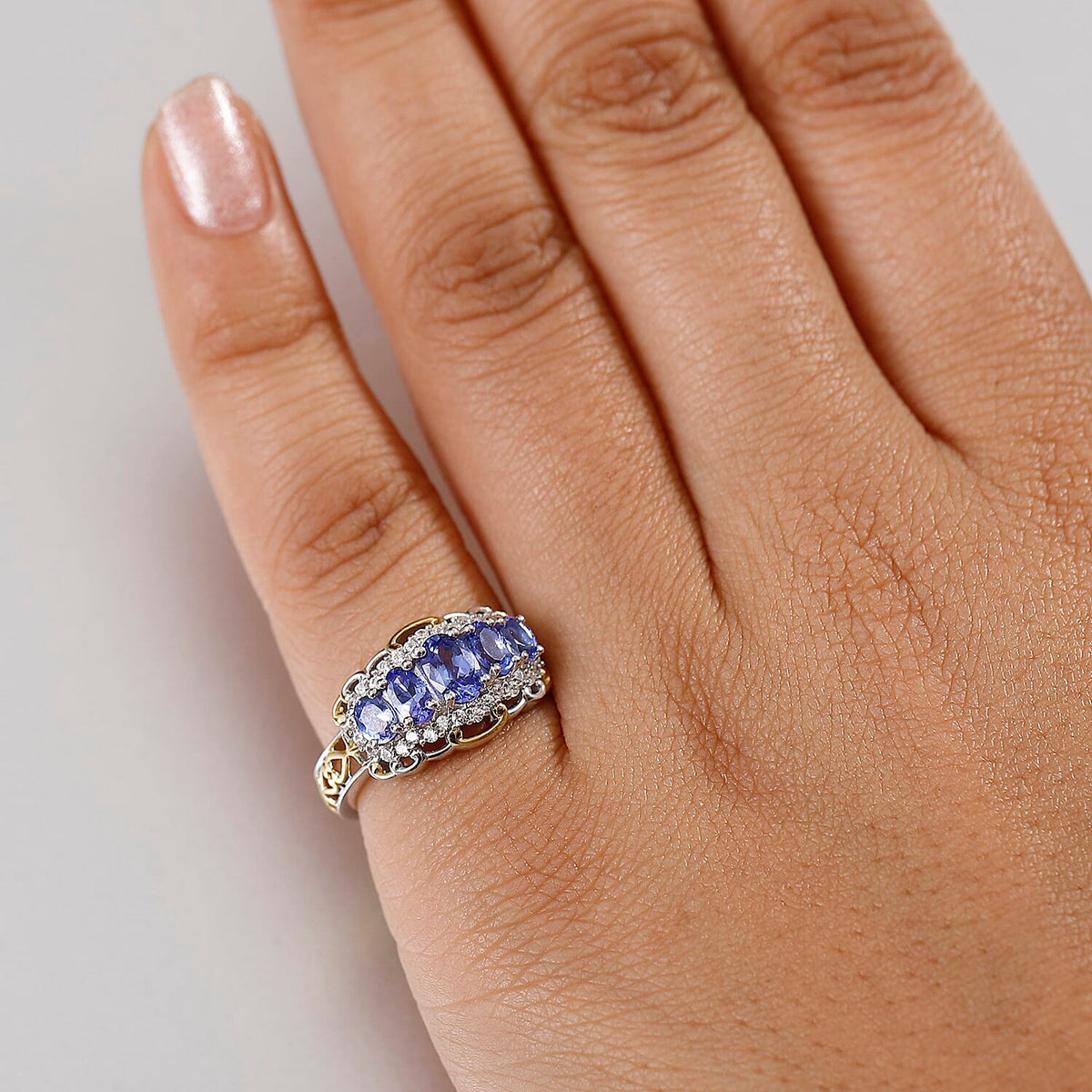 The Legacy of Kilimanjaro - Premium Tanzanite &amp; White Zircon 5 Stone Ring in 18K Vermeil Yellow Gold Plated &amp; Rhodium Plated Sterling Silver 1.70 Ct. 8082734 3