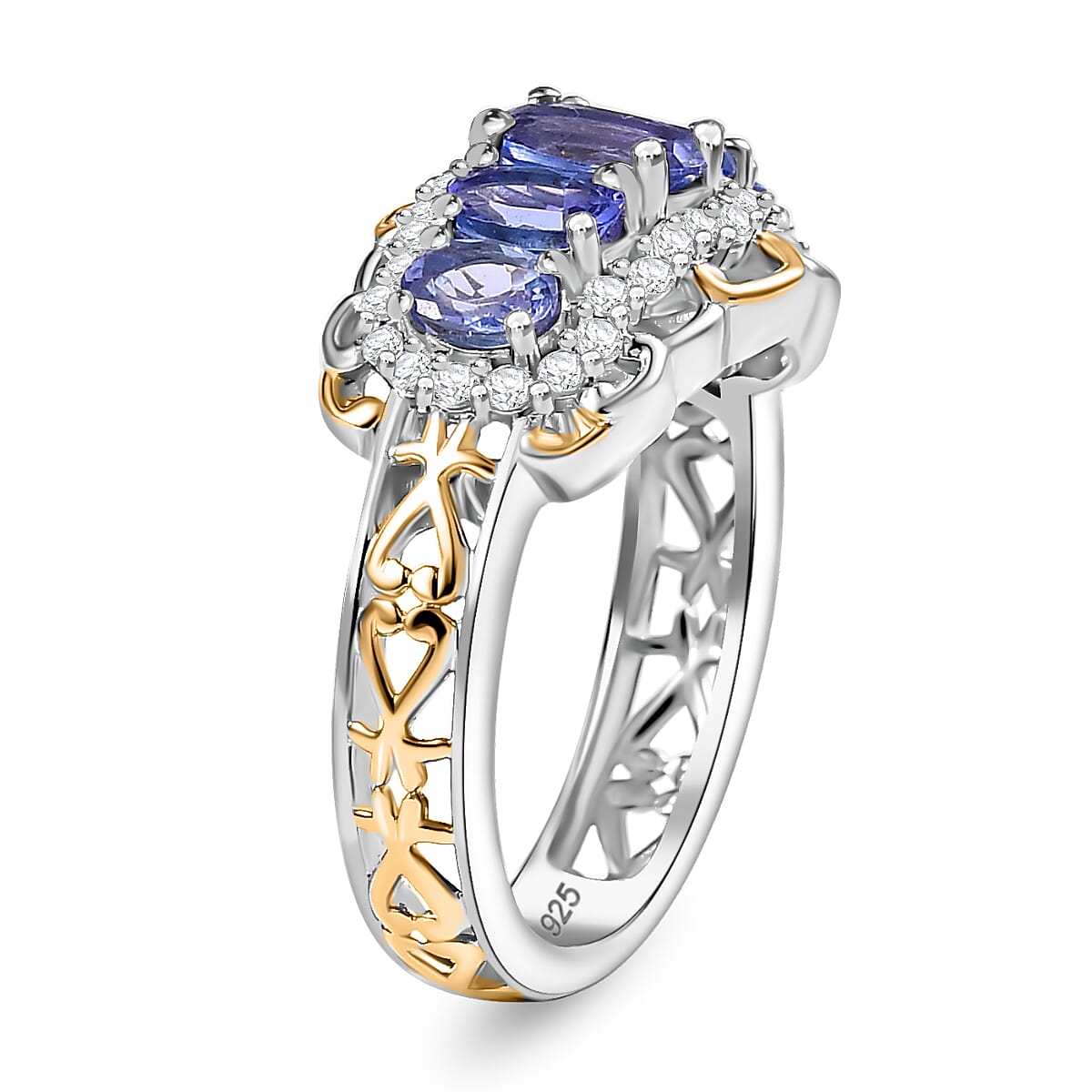The Legacy of Kilimanjaro - Premium Tanzanite &amp; White Zircon 5 Stone Ring in 18K Vermeil Yellow Gold Plated &amp; Rhodium Plated Sterling Silver 1.70 Ct. 8082734 4