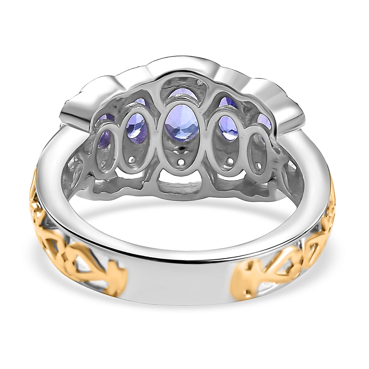 The Legacy of Kilimanjaro - Premium Tanzanite &amp; White Zircon 5 Stone Ring in 18K Vermeil Yellow Gold Plated &amp; Rhodium Plated Sterling Silver 1.70 Ct. 8082734 5