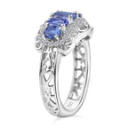 Tanzanite & White Zircon 5 Stone Ring in Rhodium Overlay Sterling Silver 1.69 Ct.