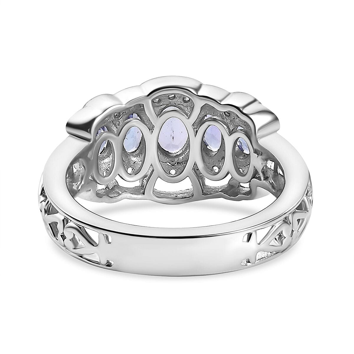 Tanzanite &amp; White Zircon 5 Stone Ring in Rhodium Overlay Sterling Silver 1.69 Ct. 8060276 5