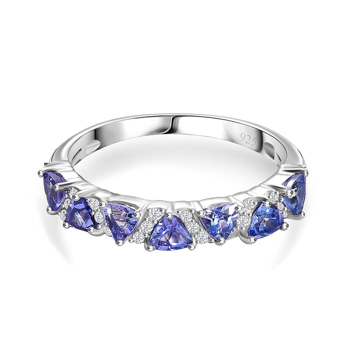 Tanzanite &amp; White Zircon Band Ring in Rhodium Overlay Sterling Silver 1.07 Ct. 7994038 1
