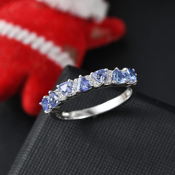 Tanzanite &amp; White Zircon Band Ring in Rhodium Overlay Sterling Silver 1.07 Ct. 7994038 2