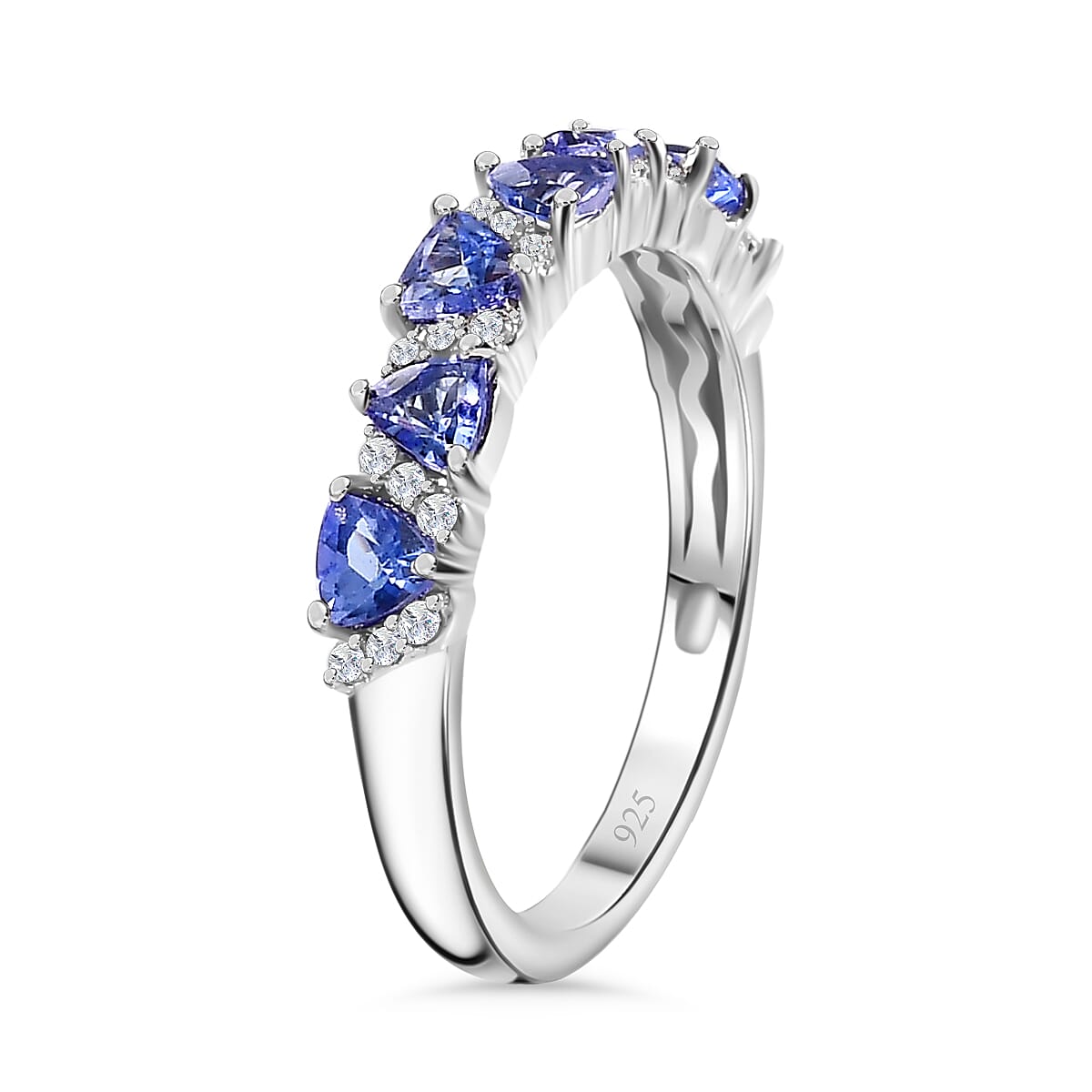 Tanzanite &amp; White Zircon Band Ring in Rhodium Overlay Sterling Silver 1.07 Ct. 7994038 4