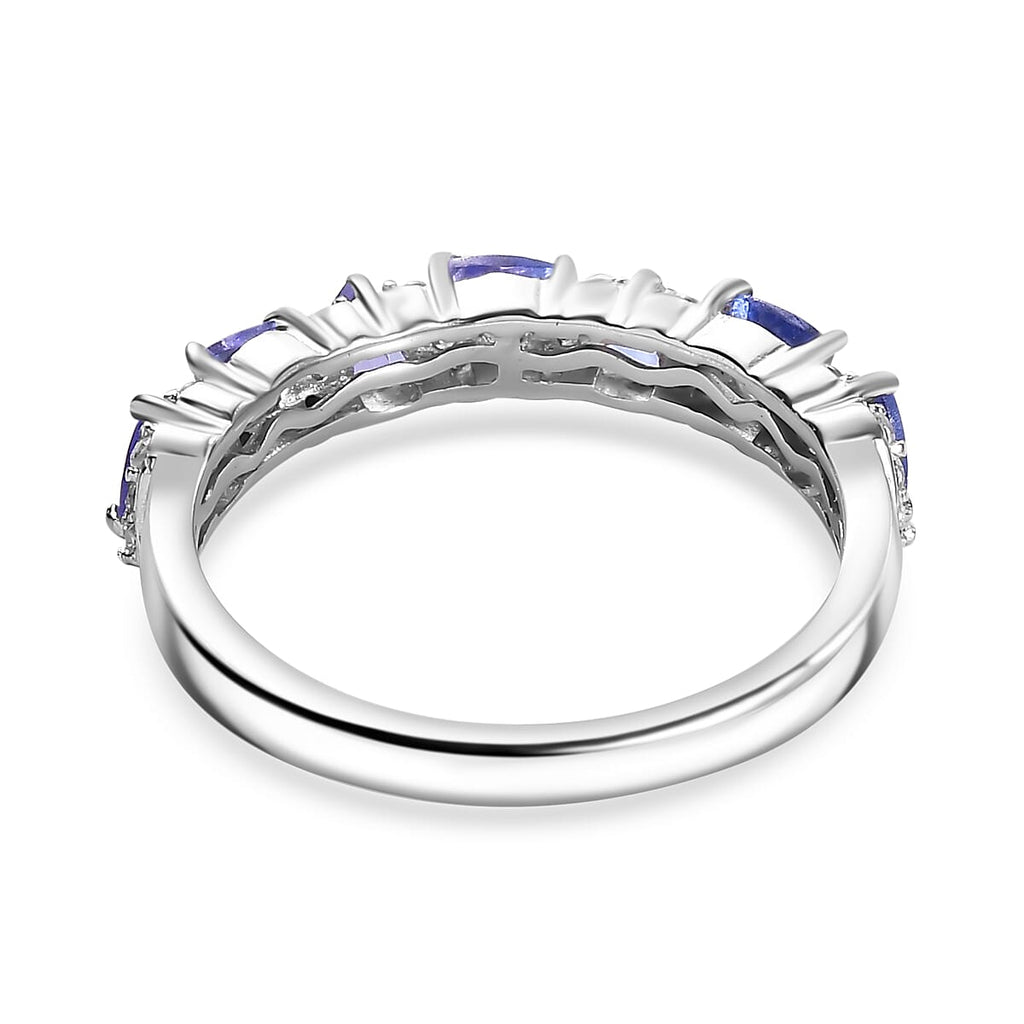 Tanzanite & White Zircon Band Ring in Rhodium Overlay Sterling Silver 1.07 Ct.