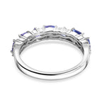 Tanzanite & White Zircon Band Ring in Rhodium Overlay Sterling Silver 1.07 Ct.