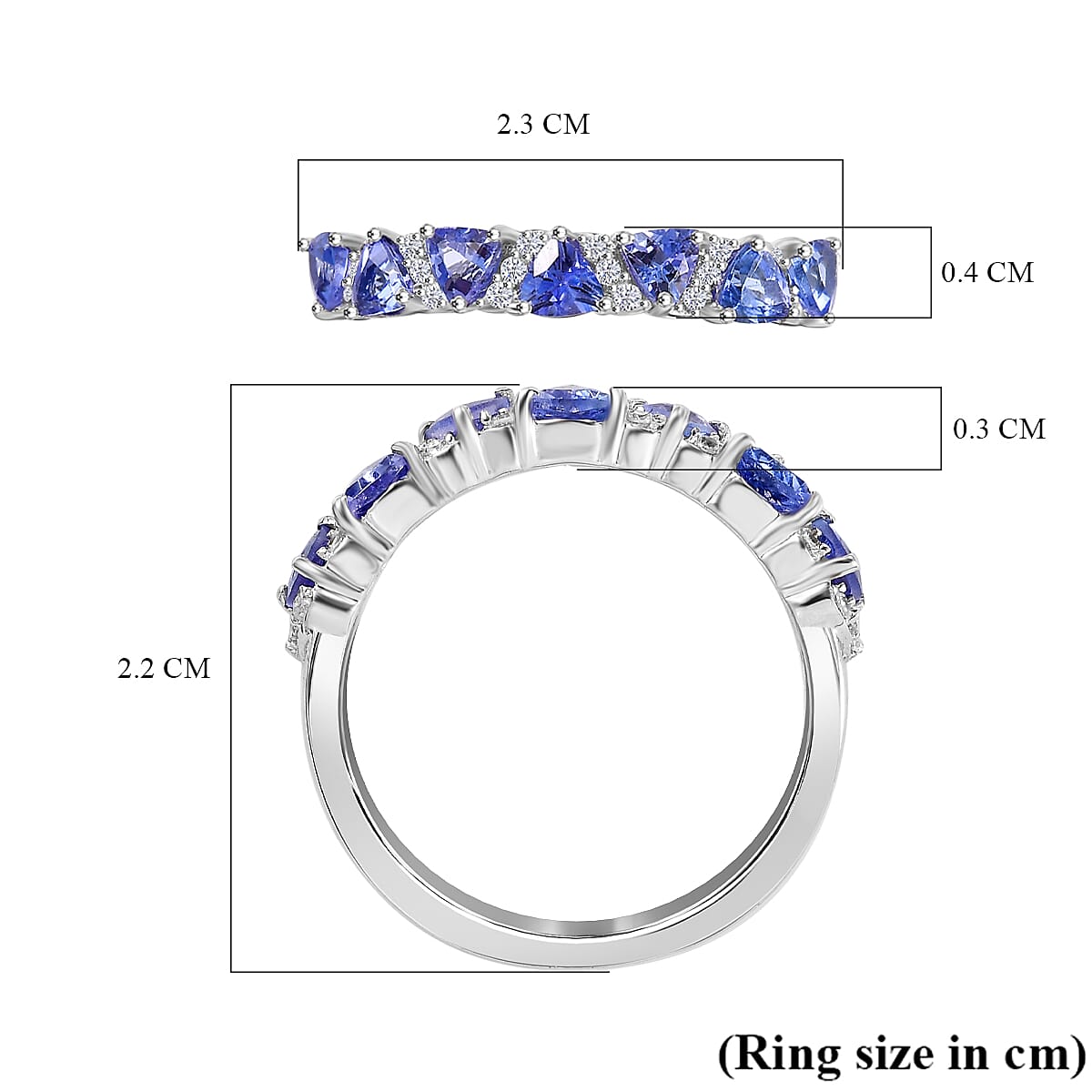 Tanzanite &amp; White Zircon Band Ring in Rhodium Overlay Sterling Silver 1.07 Ct. 7994038 6