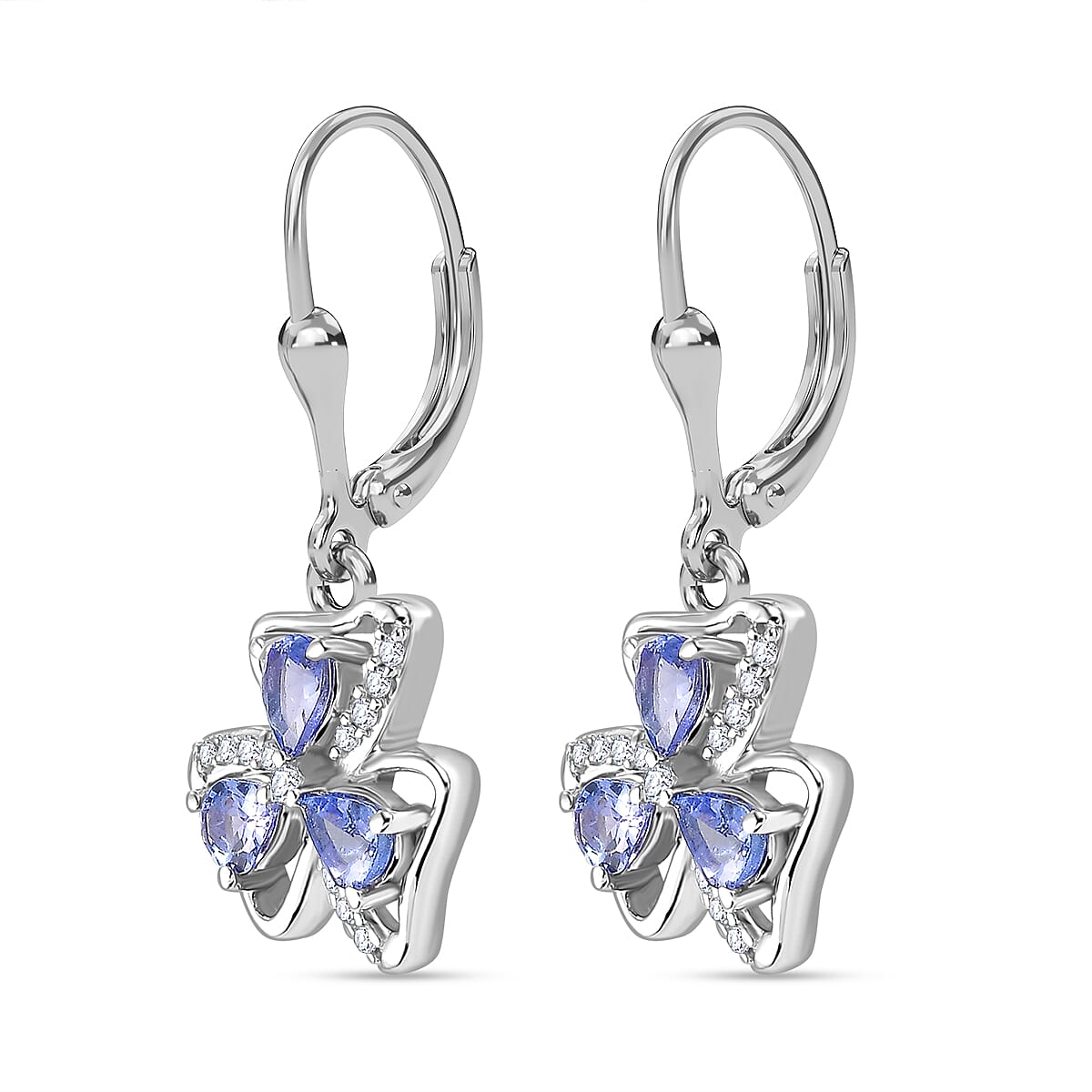Tanzanite , White Zircon Floral Earrings in Rhodium Overlay Sterling Silver 7938695 3
