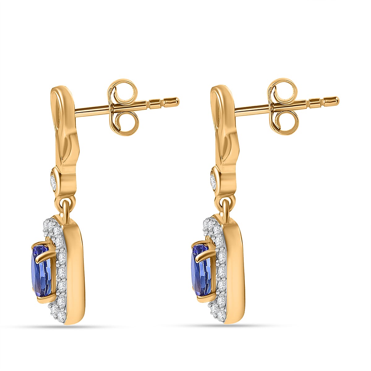 Tanzanite &amp; White Zircon Dangling Earring with Push Back in 18K Vermeil Yellow Gold Plated Sterling Silver 1.21 Ct. V32738998 4