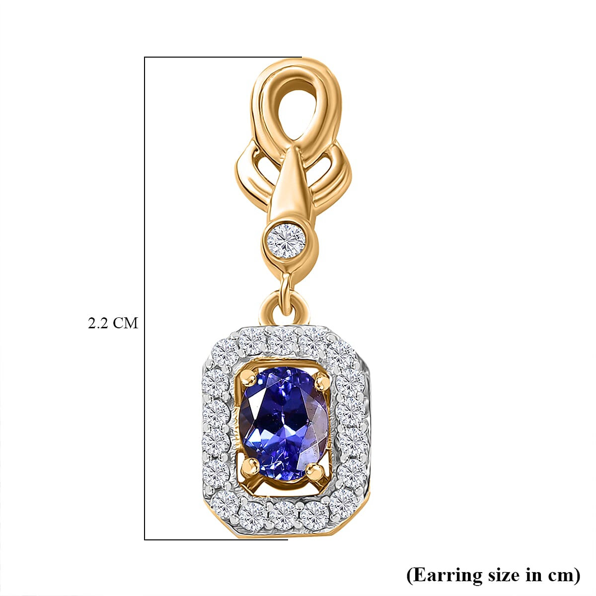 Tanzanite &amp; White Zircon Dangling Earring with Push Back in 18K Vermeil Yellow Gold Plated Sterling Silver 1.21 Ct. V32738998 6