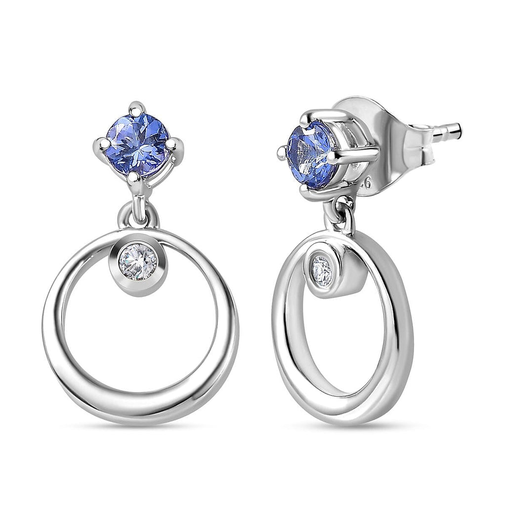 Premium Tanzanite & Zircon Dangle Earrings in Platinum Overlay Sterling Silver