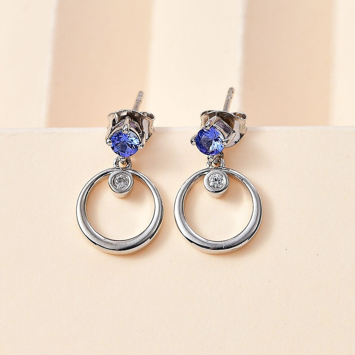 Premium Tanzanite &amp; Zircon Dangle Earrings in Platinum Overlay Sterling Silver 7767198 1