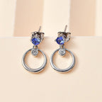 Premium Tanzanite & Zircon Dangle Earrings in Platinum Overlay Sterling Silver