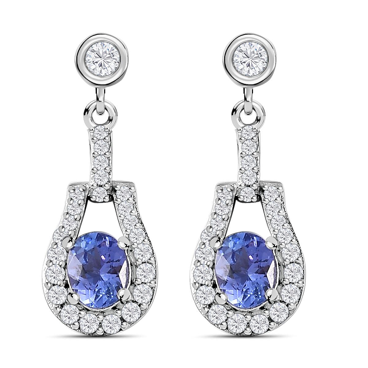 AAA Tanzanite &amp; Natural Zircon Dangle Earrings in Platinum Overlay Sterling Silver 1.25 Ct 7768644 0