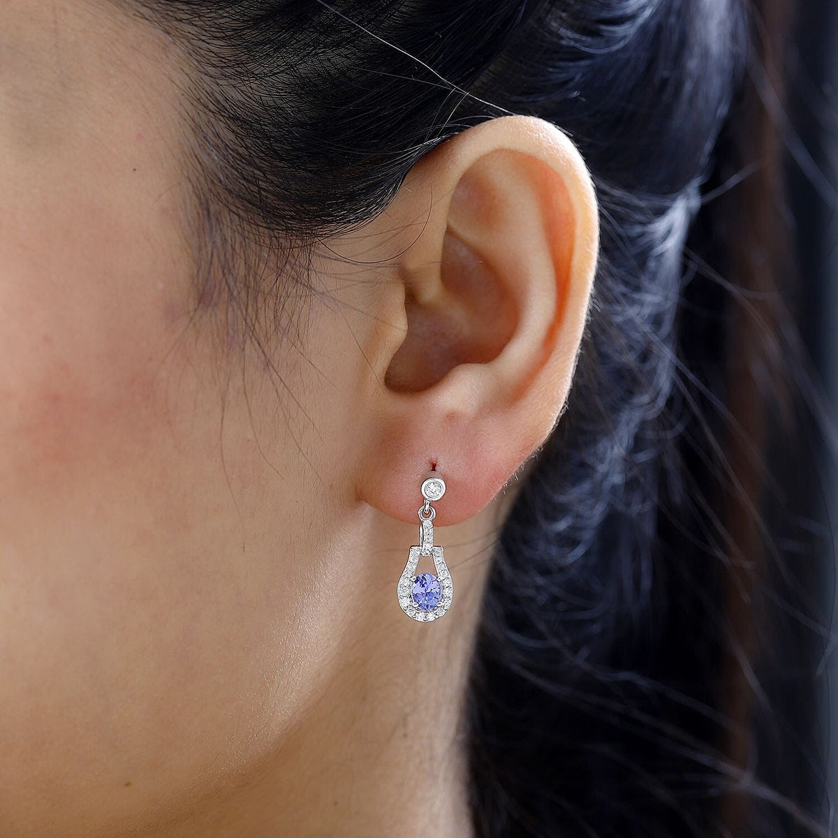 AAA Tanzanite &amp; Natural Zircon Dangle Earrings in Platinum Overlay Sterling Silver 1.25 Ct 7768644 2
