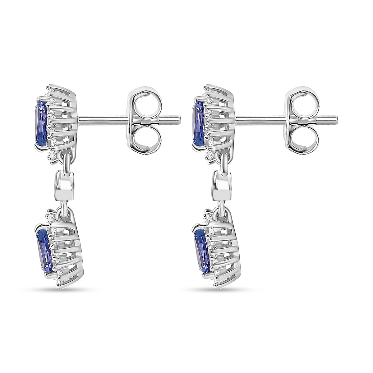 Tanzanite and White Zircon Dangling Earring With Push Back in Rhodium Overlay Sterling Silver 7994717 5