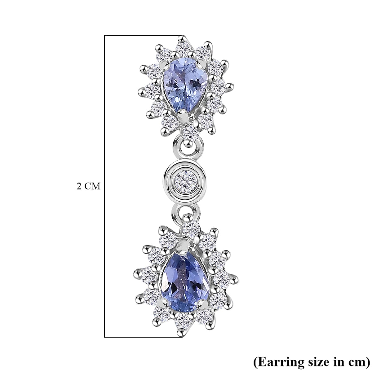 Tanzanite and White Zircon Dangling Earring With Push Back in Rhodium Overlay Sterling Silver 7994717 6