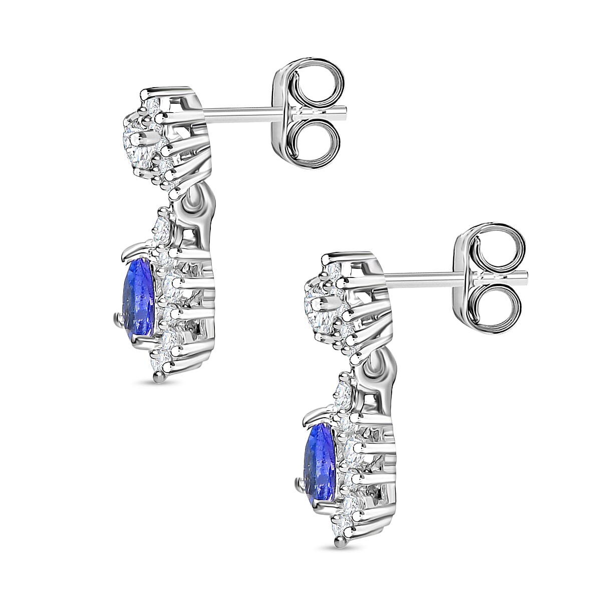 Tanzanite &amp; White Zircon Dangling Earring with Push Back in Rhodium Overlay Sterling Silver 1.03 Ct. 8061815 4