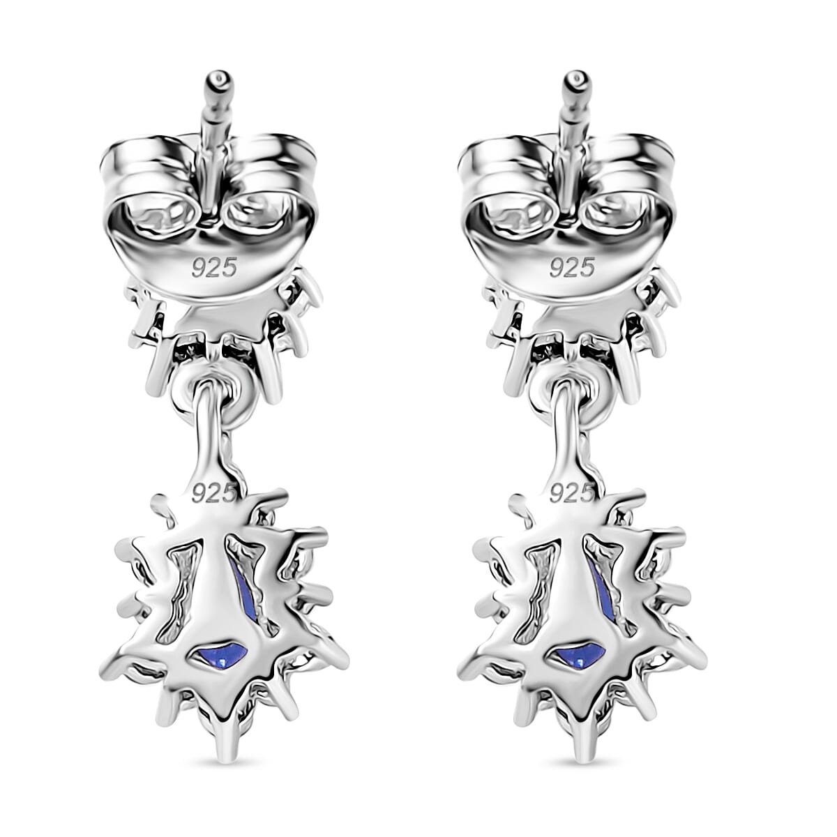 Tanzanite &amp; White Zircon Dangling Earring with Push Back in Rhodium Overlay Sterling Silver 1.03 Ct. 8061815 5