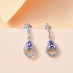 Tanzanite & White Zircon Dangling Earring in Rhodium Overlay Sterling Silver 1.006 ct