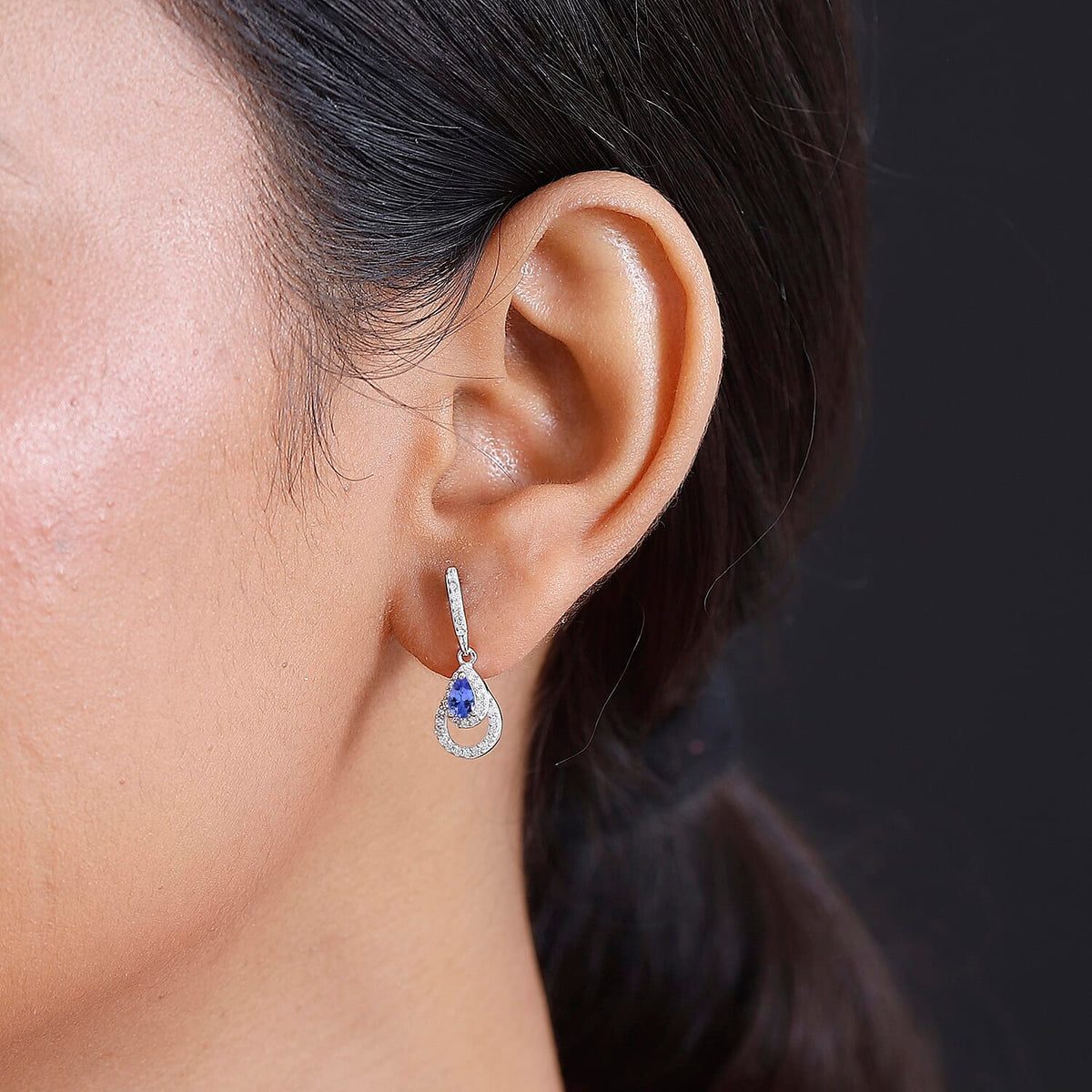 Tanzanite, White Zircon Dangling Earrings in Rhodium Overlay Sterling Silver 7948776 2