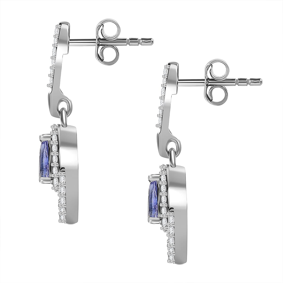 Tanzanite, White Zircon Dangling Earrings in Rhodium Overlay Sterling Silver 7948776 4
