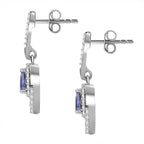 Tanzanite & White Zircon Dangling Earring in Rhodium Overlay Sterling Silver 1.006 ct