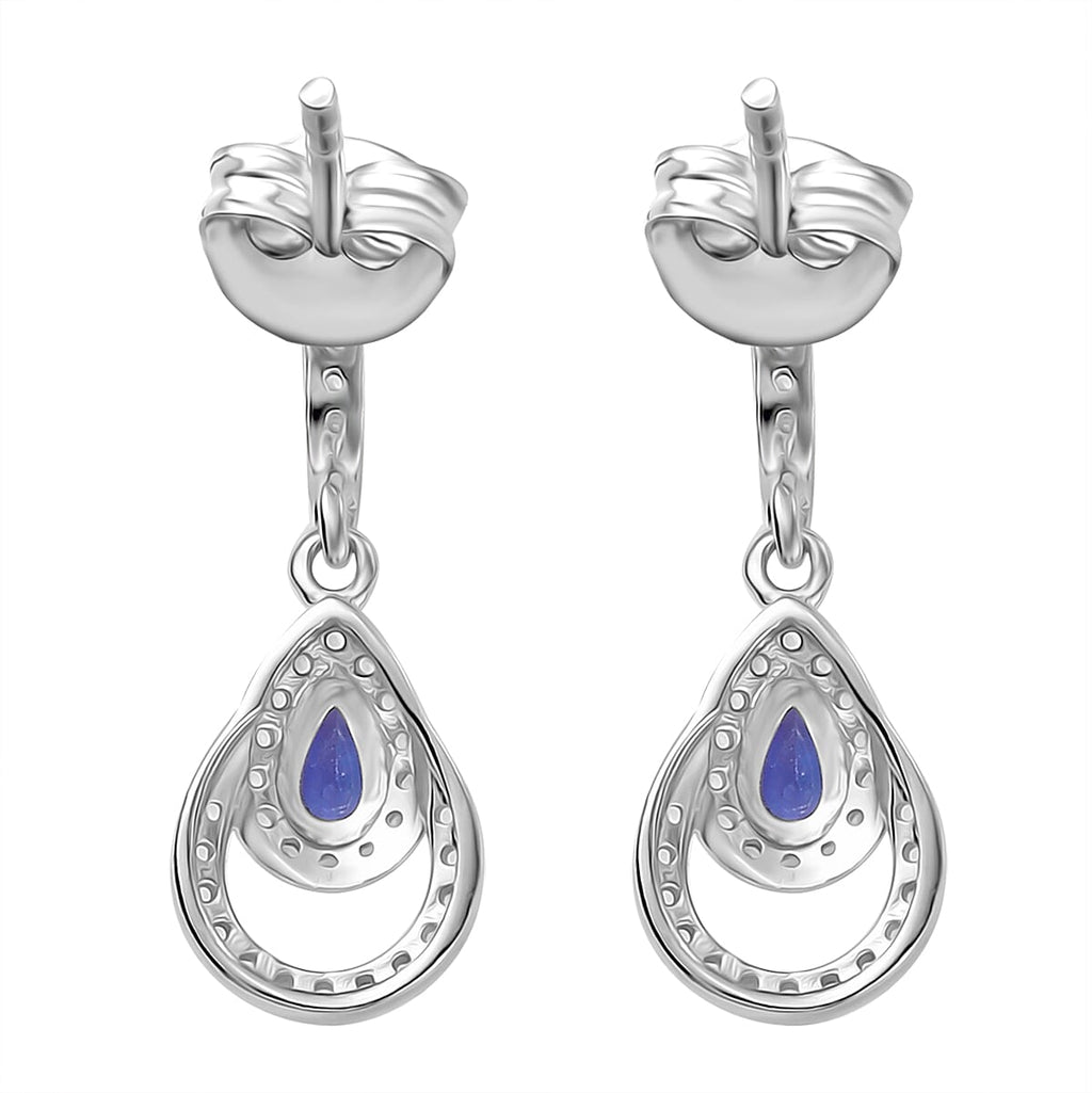 Tanzanite & White Zircon Dangling Earring in Rhodium Overlay Sterling Silver 1.006 ct