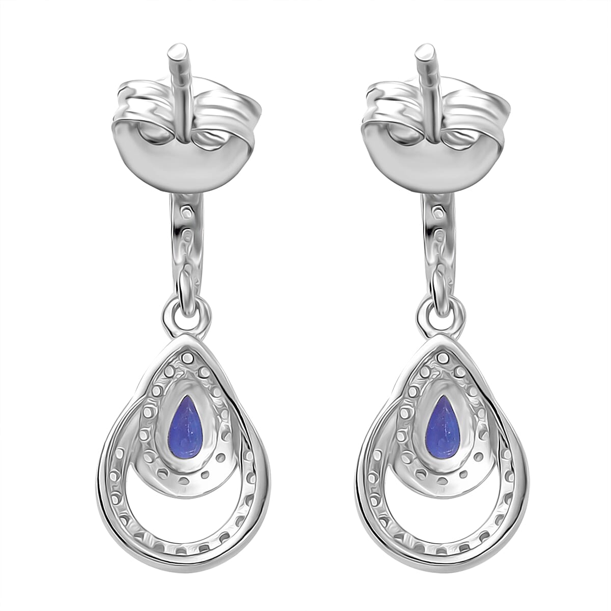 Tanzanite, White Zircon Dangling Earrings in Rhodium Overlay Sterling Silver 7948776 5