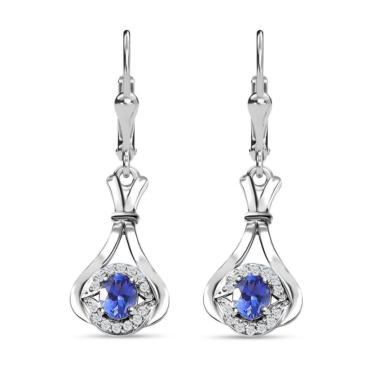 Premium Tanzanite and Natural Zircon Dangle Earrings in Platinum Overlay Sterling Silver 7767417 0