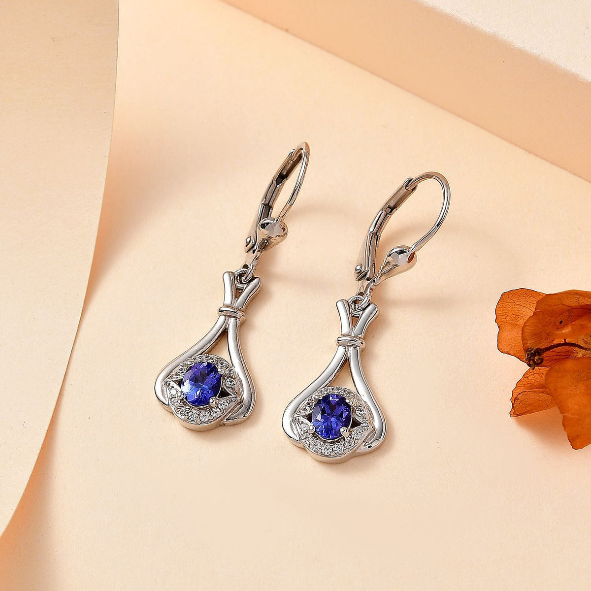Premium Tanzanite and Natural Zircon Dangle Earrings in Platinum Overlay Sterling Silver 7767417 1