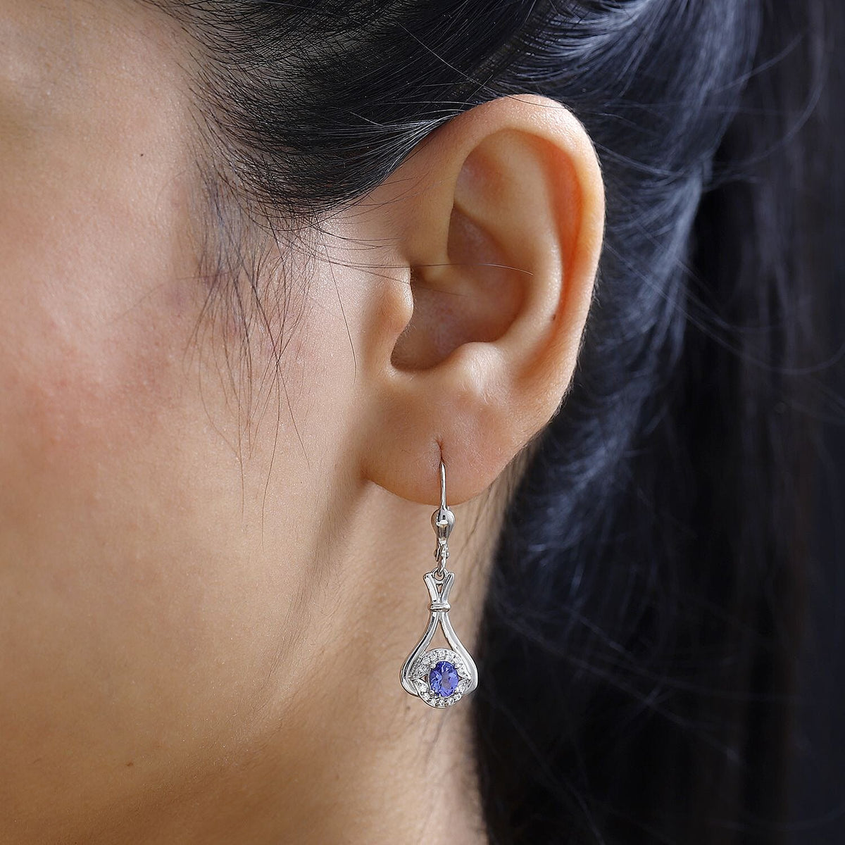 Premium Tanzanite and Natural Zircon Dangle Earrings in Platinum Overlay Sterling Silver 7767417 2