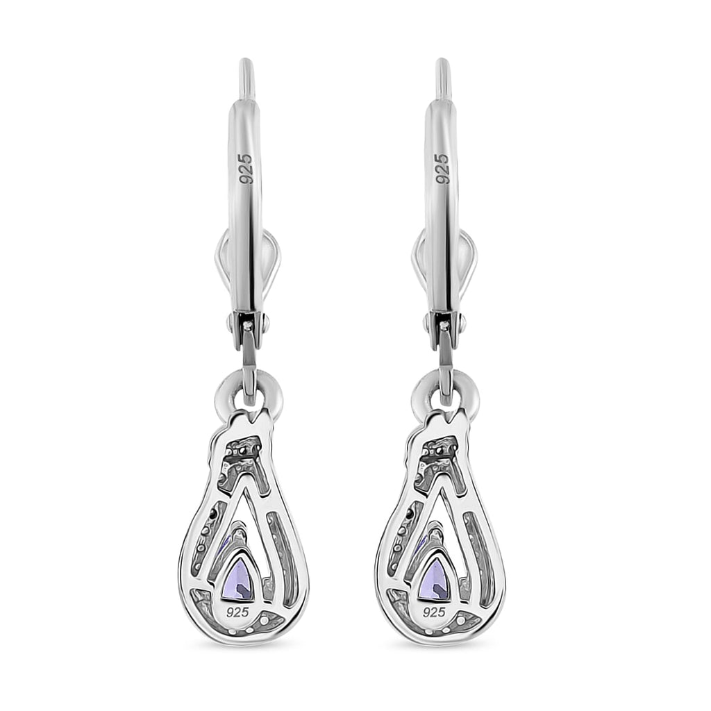 Tanzanite & White Zircon Earring with Lever Back in Rhodium Overlay Sterling Silver 0.79 Ct.