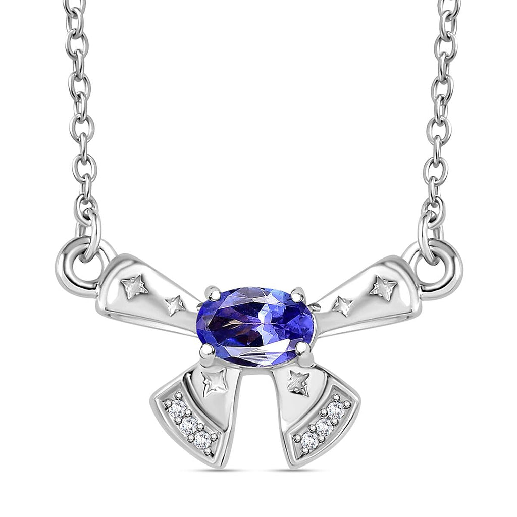 AAA Tanzanite & Zircon Necklace (Size - 20) in Platinum Overlay Sterling Silver